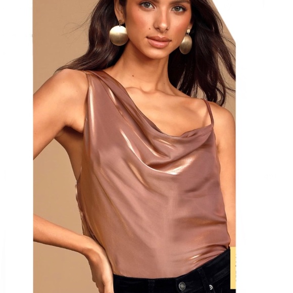 Free People Shimmy Shimmy Mauve Pink Metallic One-Shoulder Top - Picture 3 of 13